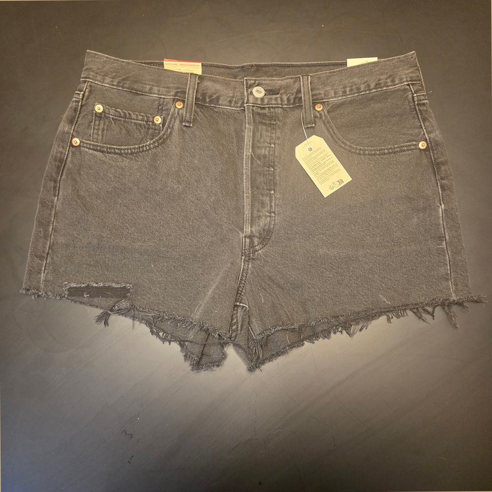 Levi’s 501 High Rise Denim Shorts | Black Wash Distressed Cutoff Shorts NWT